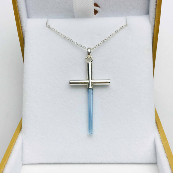 Aquamarine cross pendant necklace for girls cross pendant for girls