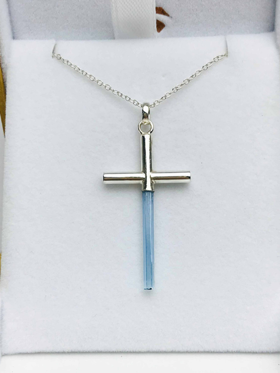 Aquamarine cross pendant necklace for girls cross pendant for girls