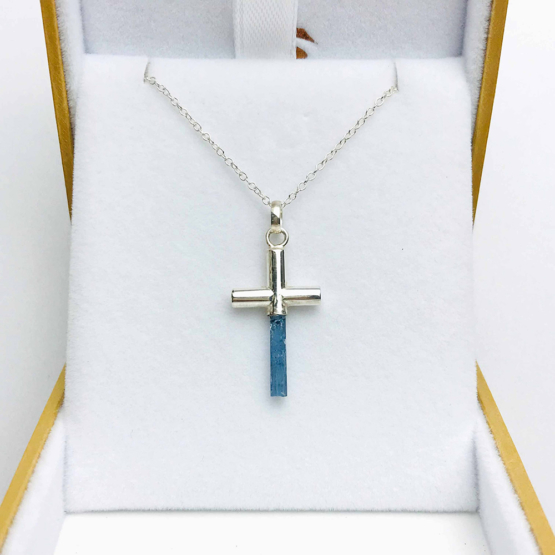 Aquamarine cross pendant necklace for girls