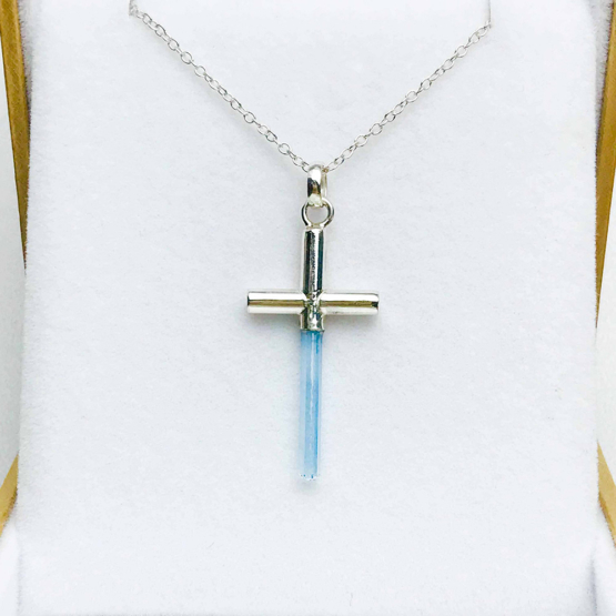 Aquamarine cross pendant necklace for girls