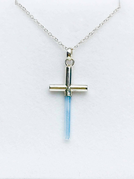 Aquamarine cross pendant necklace for girls