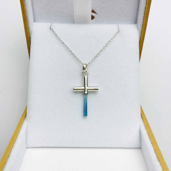 Aquamarine cross pendant necklace for girls