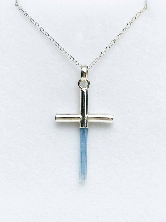 Aquamarine cross pendant necklace for girls