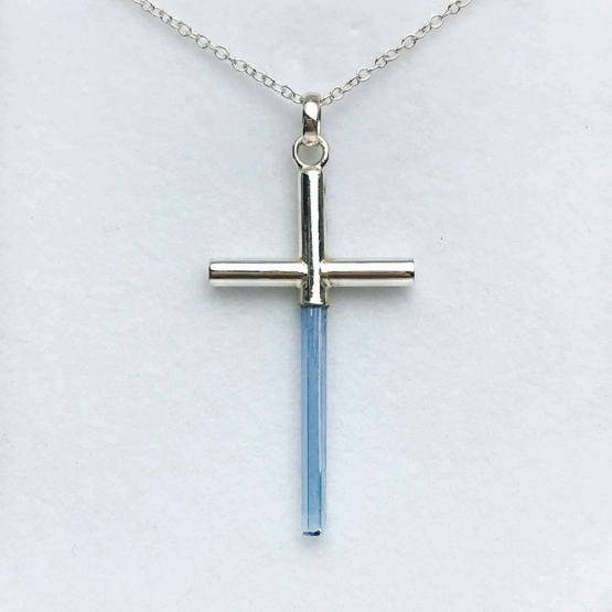 Aquamarine cross pendant necklace for girls cross pendant for girls