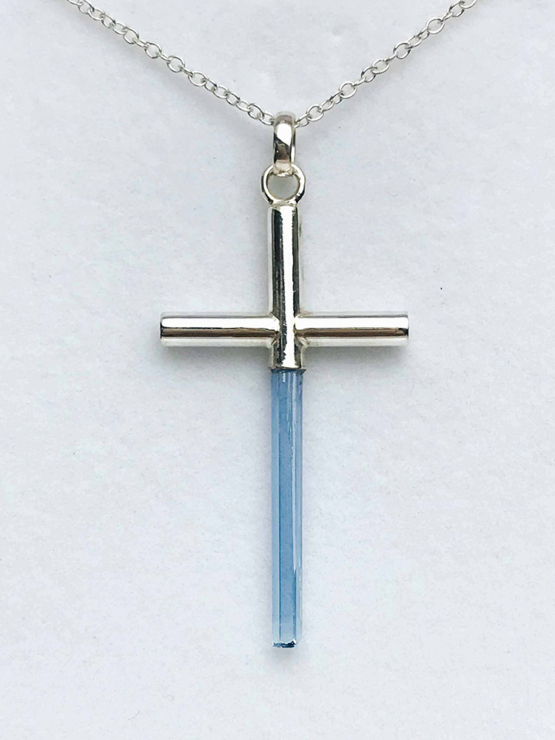 Aquamarine cross pendant necklace for girls cross pendant for girls