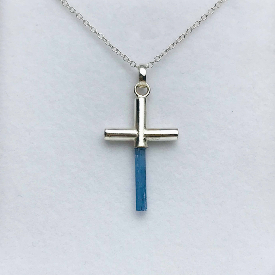 Aquamarine cross pendant necklace for girls