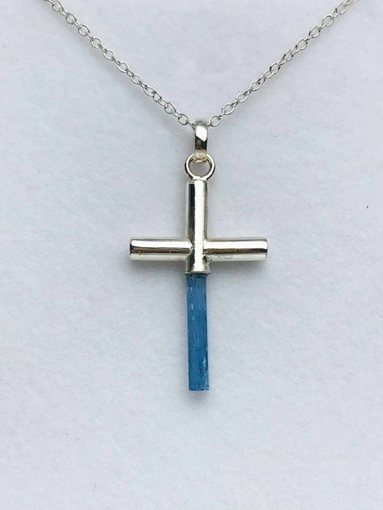 Aquamarine cross pendant necklace for girls