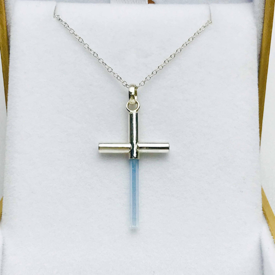 Aquamarine cross pendant necklace for girls