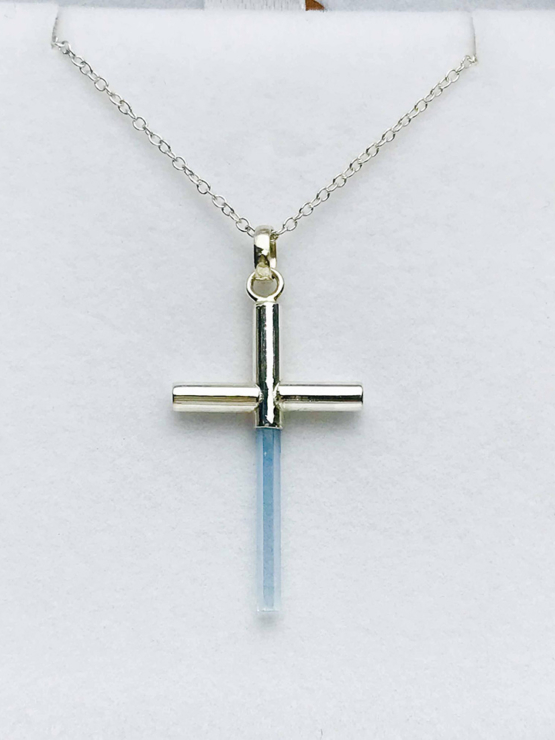 Aquamarine cross pendant necklace for girls