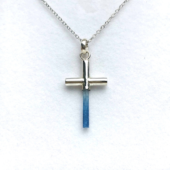 Aquamarine cross pendant necklace for girls