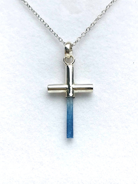 Aquamarine cross pendant necklace for girls