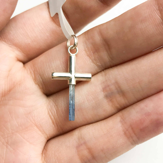 Aquamarine cross pendant necklace for girls