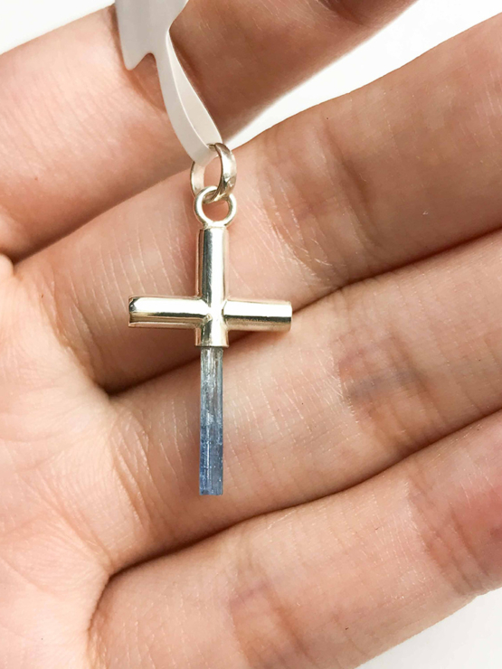 Aquamarine cross pendant necklace for girls