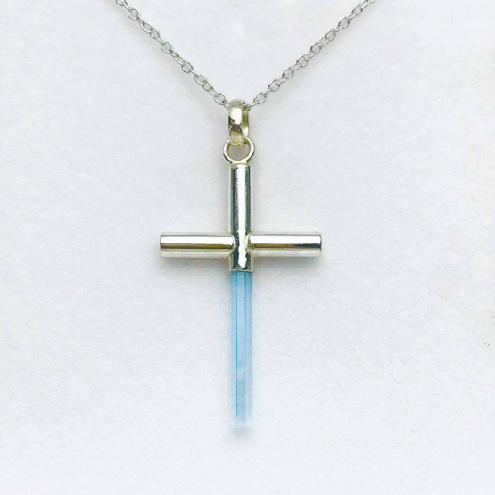 Aquamarine cross pendant necklace for girls