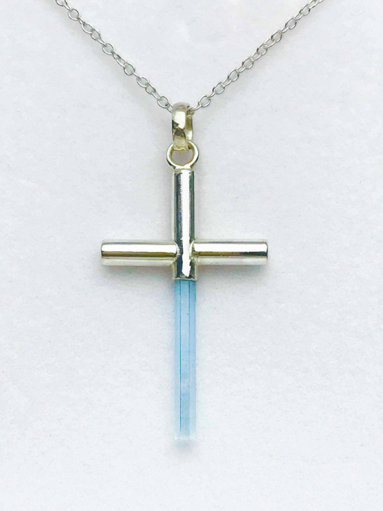 Aquamarine cross pendant necklace for girls