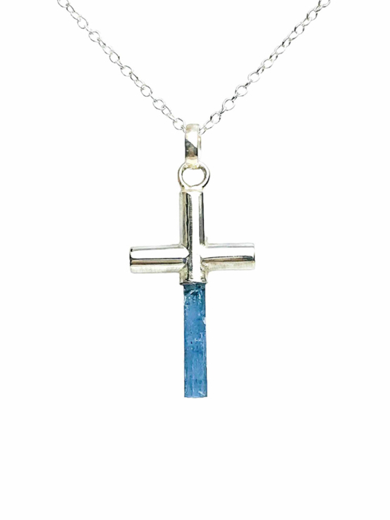 Aquamarine cross pendant necklace for girls