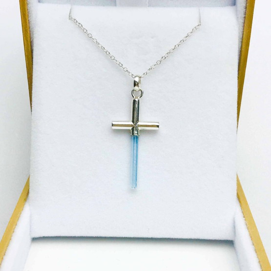 Aquamarine cross pendant necklace for girls