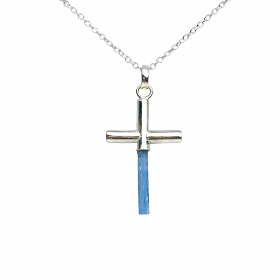 Aquamarine cross pendant necklace for girls