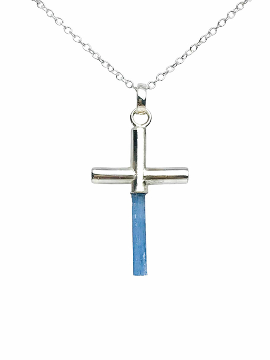 Aquamarine cross pendant necklace for girls