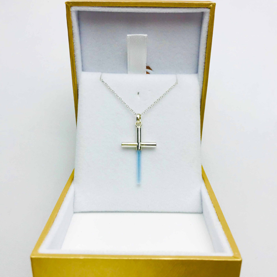 Aquamarine cross pendant necklace for girls