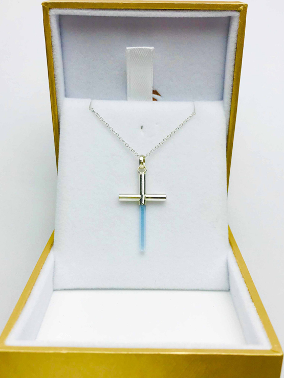 Aquamarine cross pendant necklace for girls