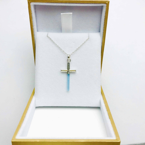 Aquamarine cross pendant necklace for girls