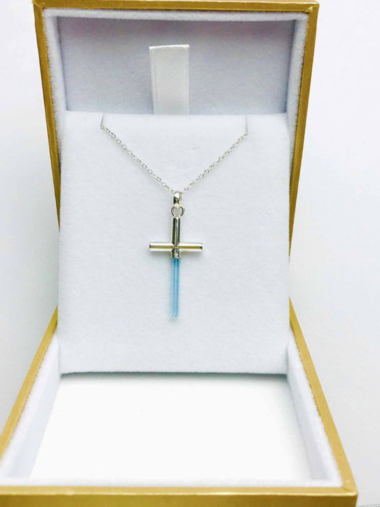 Aquamarine cross pendant necklace for girls