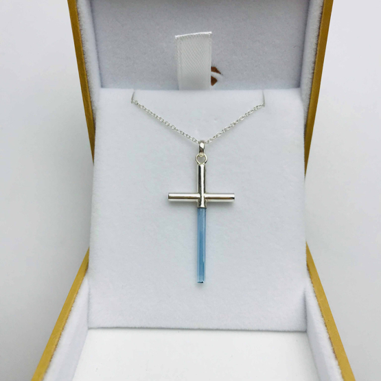 Aquamarine cross pendant necklace for girls cross pendant for girls