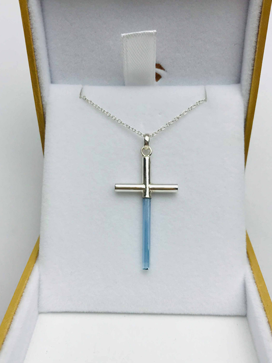 Aquamarine cross pendant necklace for girls cross pendant for girls