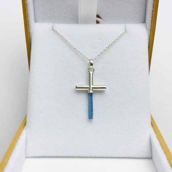 Aquamarine cross pendant necklace for girls