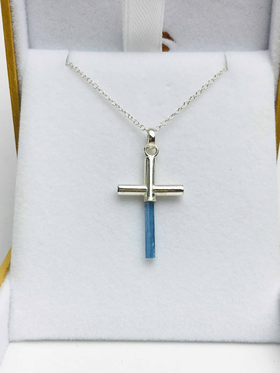 Aquamarine cross pendant necklace for girls