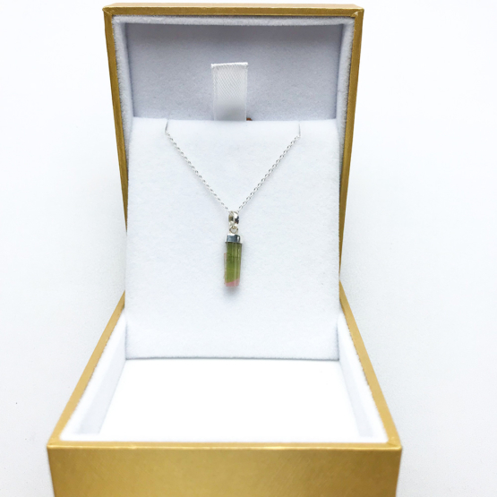 Bicolor tourmaline pendant necklace for girls – raw bicolor tourmaline pendant