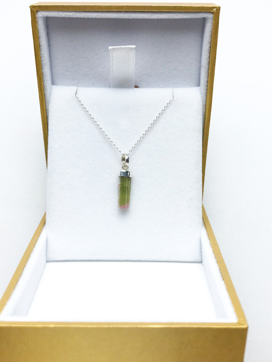 Bicolor tourmaline pendant necklace for girls – raw bicolor tourmaline pendant