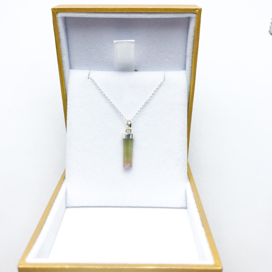 Bicolor tourmaline pendant necklace for girls – raw bicolor tourmaline pendant