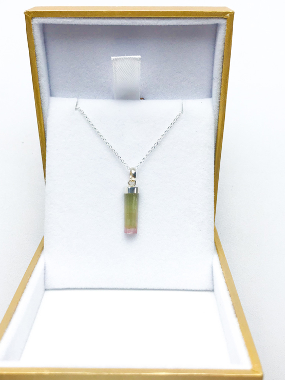Bicolor tourmaline pendant necklace for girls – raw bicolor tourmaline pendant