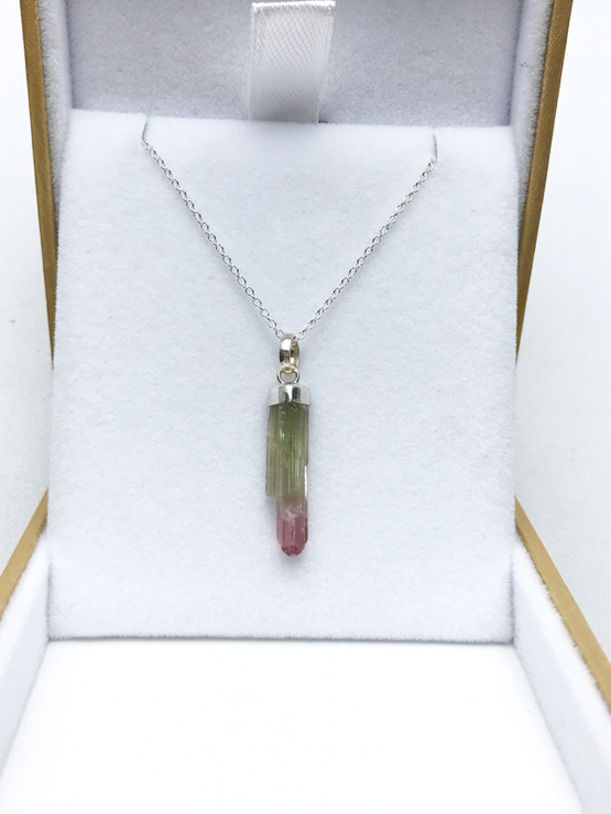 Bicolor tourmaline pendant necklace for girls – raw bicolor tourmaline pendant