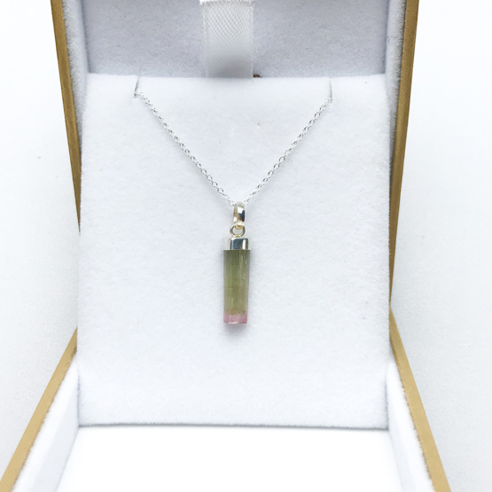 Bicolor tourmaline pendant necklace for girls – raw bicolor tourmaline pendant