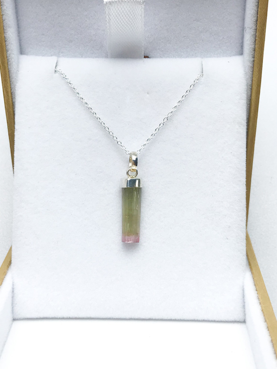 Bicolor tourmaline pendant necklace for girls – raw bicolor tourmaline pendant