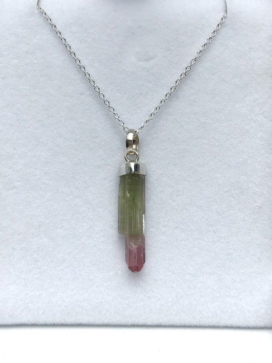 Bicolor tourmaline pendant necklace for girls – raw bicolor tourmaline pendant