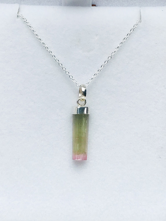 Bicolor tourmaline pendant necklace for girls – raw bicolor tourmaline pendant