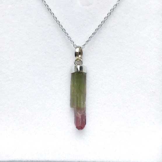 Bicolor tourmaline pendant necklace for girls – raw bicolor tourmaline pendant