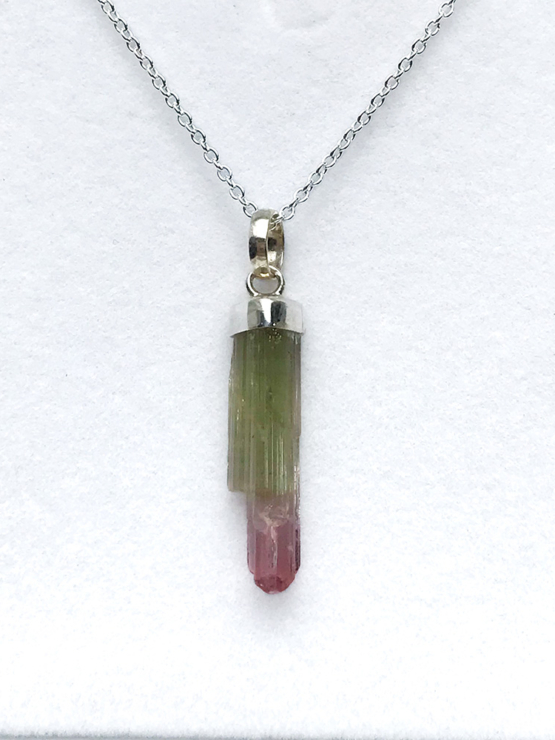 Bicolor tourmaline pendant necklace for girls – raw bicolor tourmaline pendant