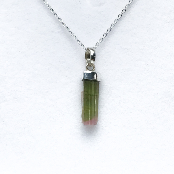 Bicolor tourmaline pendant necklace for girls – raw bicolor tourmaline pendant