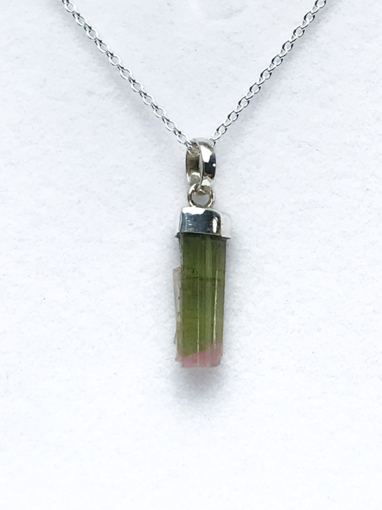 Bicolor tourmaline pendant necklace for girls – raw bicolor tourmaline pendant