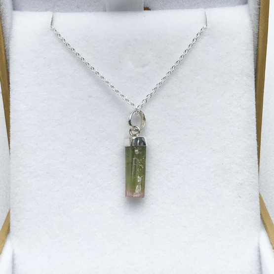 Bicolor tourmaline pendant necklace for girls – raw bicolor tourmaline pendant
