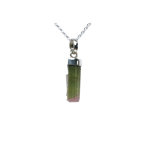 Bicolor tourmaline pendant necklace for girls – raw bicolor tourmaline pendant