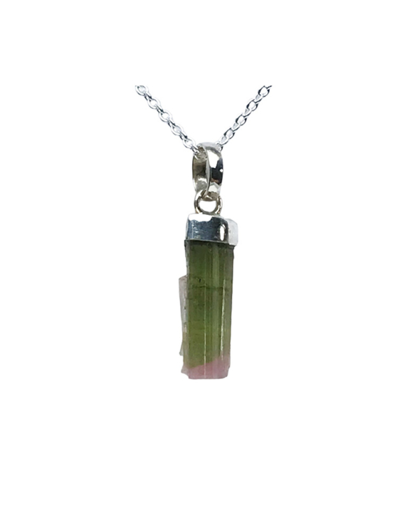 Bicolor tourmaline pendant necklace for girls – raw bicolor tourmaline pendant