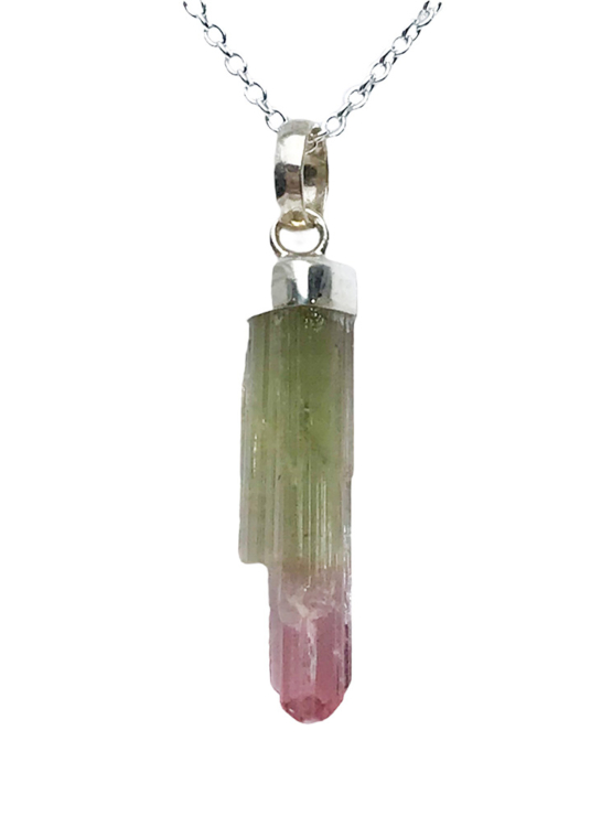 Bicolor tourmaline pendant necklace for girls – raw bicolor tourmaline pendant