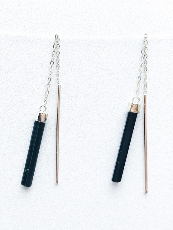 Black tourmaline earrings for girls black tourmaline dangle earrings raw black tourmaline earrings