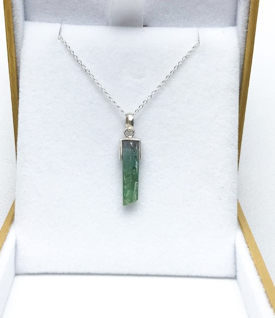 Raw green tourmaline pendant necklace for girls Green tourmaline crystal pendant necklace